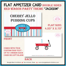 Load image into Gallery viewer, Red Wagon Birthday Favor Party Card Appetizer Food Place Sign Label Boy Girl Blue Black Modern Ride Boogie Bear Invitations Jackson Theme