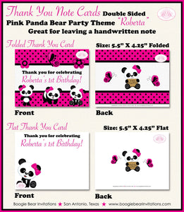 Pink Panda Bear Birthday Party Thank You Card Girl Little Butterfly Wild Zoo Animals Black Dot Boogie Bear Invitations Roberta Theme Printed