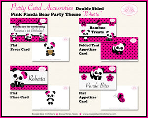 Pink Panda Bear Birthday Party Favor Card Tent Place Appetizer Tag Food Girl Black Flower Butterfly Boogie Bear Invitations Roberta Theme