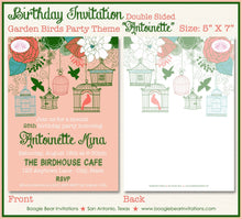 Load image into Gallery viewer, Garden Birds Birthday Party Invitation Coral Green Flower Girl Birdcage Boogie Bear Invitations Antoinette Theme Paperless Printable Printed
