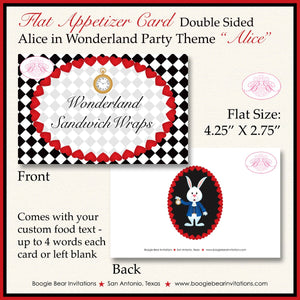 Alice in Wonderland Birthday Party Favor Card Tent Place Appetizer Tag Food Queen of Hearts White Rabbit Boogie Bear Invitations Alice Theme
