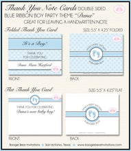 Load image into Gallery viewer, Blue Ribbon Baby Shower Thank You Card Favor Boy Footprints Foot Print Fancy Dinner Tea Black Boogie Bear Invitations Dana Theme Printed