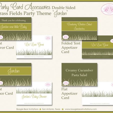 Grass Fields Garden Baby Shower Favor Card Tent Place Appetizer Food Sign Label Tag Green Wheat Boogie Bear Invitations Jordan Theme Printed