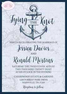 Nautical Anchor Wedding Invitation Party Blue Map Boating Ocean Tie Knot Boogie Bear Invitations Davies Theme Paperless Printable Printed