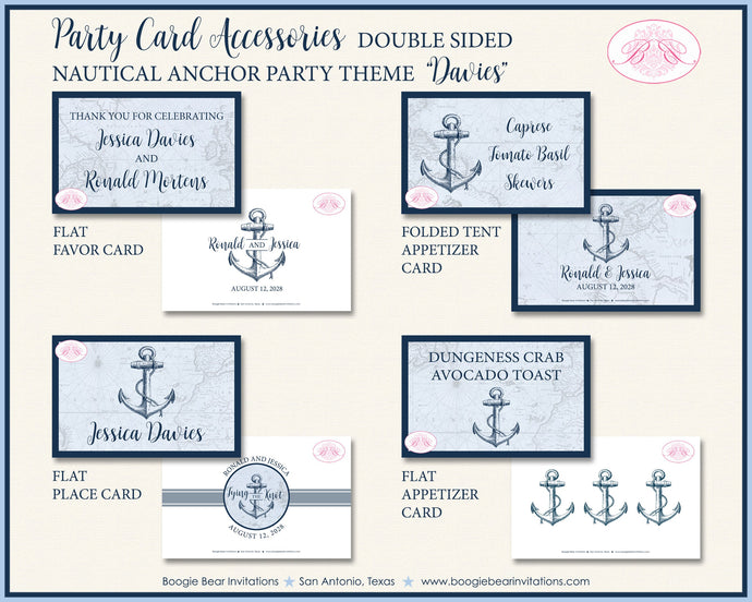 Nautical Anchor Wedding Favor Party Card Tent Appetizer Place Food Blue Map Boating Navy Ocean Tie Knot Boogie Bear Invitations Davies Theme
