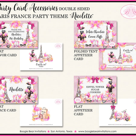 Pink Paris Birthday Favor Party Card Tent Place Food Tag Eiffel Tower France Fashion French Shopping Boogie Bear Invitations Nicolette Theme