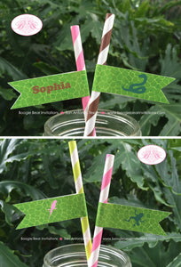 Pink Rainforest Party Birthday Paper Straws Girl Pennant Drink Beverage Rain Forest Amazon Jungle Zoo Boogie Bear Invitations Sophia Theme