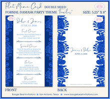 Load image into Gallery viewer, Floral Damask Wedding Menu Cards Party Food Entree Plate Dinner Blue Flower Victorian Boogie Bear Invitations Fowler Theme Paperless Printed