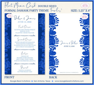 Floral Damask Wedding Menu Cards Party Food Entree Plate Dinner Blue Flower Victorian Boogie Bear Invitations Fowler Theme Paperless Printed