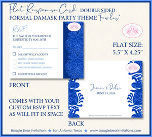 Formal Damask RSVP Card Birthday Party Response Reply Guest Blue Flower Victorian Ball Elegant Boogie Bear Invitations Fowler Theme Printed