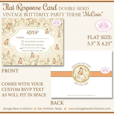 VIntage Butterfly RSVP Card Birthday Party Response Reply Guest Garden Spring Summer Flower Boogie Bear Invitations McCain Theme Printed