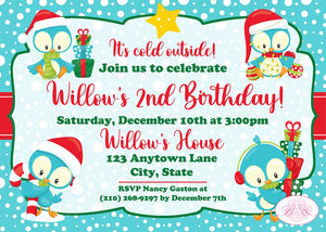 Christmas Birds Birthday Party Invitation Winter Woodland Forest Snowflake Boogie Bear Invitations Willow Theme Paperless Printable Printed