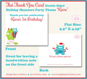 Christmas Monster Party Thank You Cards Birthday Winter Holiday Boy Girl Santa Hat Snowflake Boogie Bear Invitations Reese Theme Printed