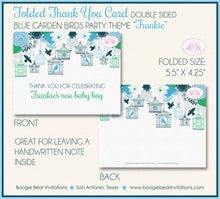 Load image into Gallery viewer, Bird Flower Garden Party Thank You Card Baby Shower Forest Woodland Blue Green Birdcage Birds Cage Boy Boogie Bear Invitations Frankie Theme
