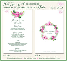 Load image into Gallery viewer, Hawaiian Flowers Wedding Menu Cards Party Food Entree Plate Dinner Hibiscus Hawaii Boogie Bear Invitations Rhodes Theme Paperless Printed