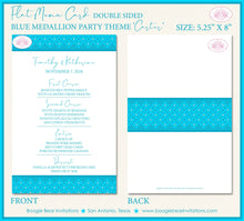 Load image into Gallery viewer, Blue Medallion Wedding Menu Cards Party Food Entree Plate Dinner Damask Victorian Boogie Bear Invitations Carter Theme Paperless Printed