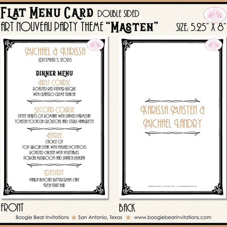 Art Nouveau Wedding Menu Cards Party Food Entree Plate Dinner Black Gold Modern Retro Boogie Bear Invitations Masten Theme Paperless Printed