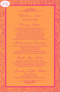 Lotus Swirl Wedding Menu Cards Party Food Entree Plate Dinner Flower Pink Orange Boogie Bear Invitations Razdan Theme Paperless Printed