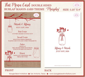 Mason Jars Wedding Menu Cards Party Food Entree Plate Dinner Country Red Burlap Farm Boogie Bear Invitations Murphy Theme Paperless Printed