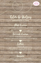 Load image into Gallery viewer, Rustic Wood Wedding Menu Cards Party Food Entree Plate Dinner Farm Barn Country Boogie Bear Invitations Landacre Theme Paperless Printed