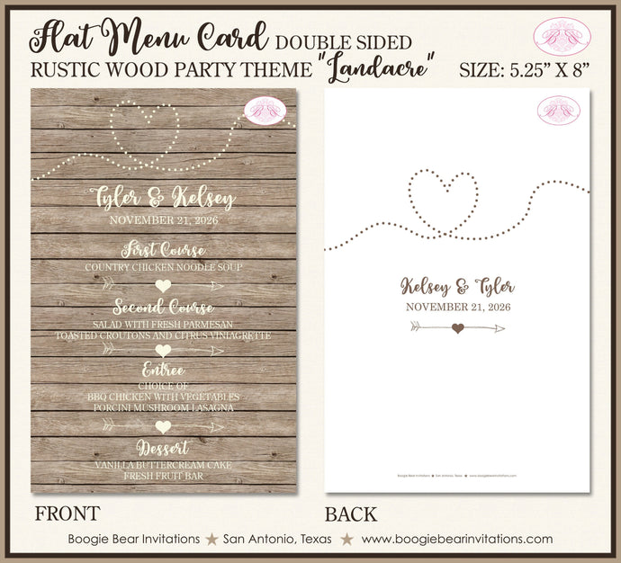 Rustic Wood Wedding Menu Cards Party Food Entree Plate Dinner Farm Barn Country Boogie Bear Invitations Landacre Theme Paperless Printed
