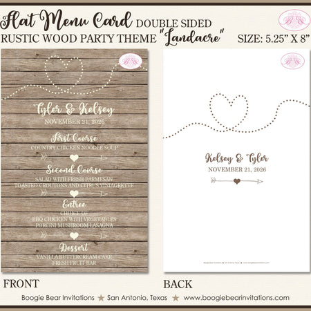 Rustic Wood Wedding Menu Cards Party Food Entree Plate Dinner Farm Barn Country Boogie Bear Invitations Landacre Theme Paperless Printed