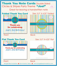Load image into Gallery viewer, Circle Stripes Party Thank You Card Birthday Note Girl Boy Modern Red Yellow Green Aqua Teal Blue Boogie Bear Invitations Joel Theme Printed
