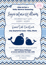 Load image into Gallery viewer, Navy Light Blue Whale Baby Shower Invitation Boy Grey Pool Party Swimming Boogie Bear Invitations Layne Theme Paperless Printable Printed