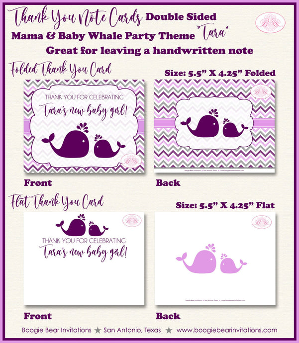 Purple Lavender Whale Baby Shower Thank You Card Favor Boy Grey Pool Party Swimming Splash Swim Boogie Bear Invitations Tara Theme Printed