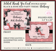 Load image into Gallery viewer, Pink Rose Gold Party Thank You Cards Birthday Note Champagne Red Black High Heels Fashion Chic Boogie Bear Invitations Bethany Theme Printed