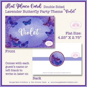 Lavender Butterfly Birthday Party Favor Card Appetizer Food Place Sign Label Vintage Purple BirthdayBoogie Bear Invitations Violet Theme