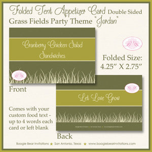 Grass Fields Garden Baby Shower Favor Card Tent Place Appetizer Food Sign Label Tag Green Wheat Boogie Bear Invitations Jordan Theme Printed