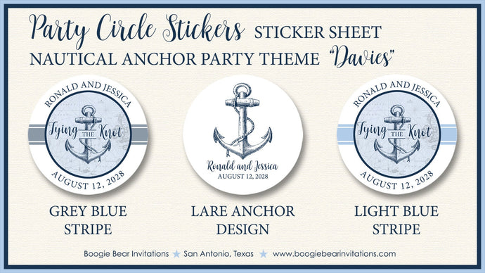 Nautical Anchor Wedding Stickers Circle Birthday Party Favor Blue Party Blue Map Boating Ocean Tie Knot Boogie Bear Invitations Davies Theme