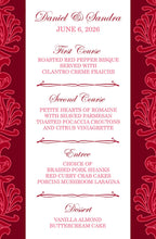 Load image into Gallery viewer, Floral Damask Wedding Menu Cards Party Food Entree Plate Dinner Red Flower Victorian Boogie Bear Invitations Keller Theme Paperless Printed