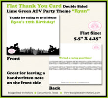 Load image into Gallery viewer, ATV Birthday Party Thank You Card Birthday Boy Lime Green All Terrain Vehicle Quad 4 Wheeler Race Boogie Bear Invitations Ryan Theme Printed