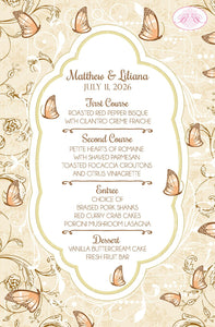 Vintage Butterfly Wedding Menu Cards Party Food Entree Plate Dinner Garden Spring Boogie Bear Invitations McCain Theme Paperless Printed