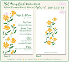 Load image into Gallery viewer, Yellow Flowers Wedding Menu Cards Party Food Entree Plate Dinner Green Garden Grow Boogie Bear Invitations Anderson Theme Paperless Printed
