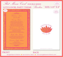Load image into Gallery viewer, Lotus Swirl Wedding Menu Cards Party Food Entree Plate Dinner Flower Pink Orange Boogie Bear Invitations Razdan Theme Paperless Printed