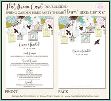 Load image into Gallery viewer, Garden Birds Wedding Menu Cards Party Food Entree Plate Dinner Woodland Birdcage Cage Boogie Bear Invitations Harper Theme Paperless Printed