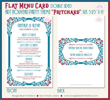 Load image into Gallery viewer, Art Nouveau Wedding Menu Cards Party Food Entree Plate Dinner Red Blue Tree Retro Boogie Bear Invitations Pritchard Theme Paperless Printed