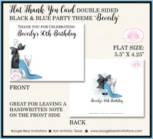 Load image into Gallery viewer, Black Blue Party Thank You Cards Birthday Note Champagne High Heel Fashion Chic Fashionista Boogie Bear Invitations Beverly Theme Printed