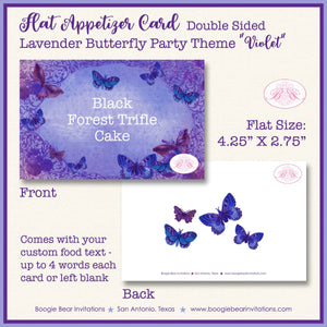 Lavender Butterfly Birthday Party Favor Card Appetizer Food Place Sign Label Vintage Purple BirthdayBoogie Bear Invitations Violet Theme