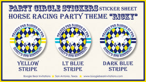 Horse Racing Birthday Party Stickers Circle Sheet Round Tag Yellow Blue Kentucky Race Track Derby Argyle Boogie Bear Invitations Ricky Theme