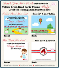 Load image into Gallery viewer, Wizard of Oz Birthday Party Thank You Note Card Dorothy Red Blue Girl Yellow Brick Road Poppies Boogie Bear Invitations Ruby Theme Printed