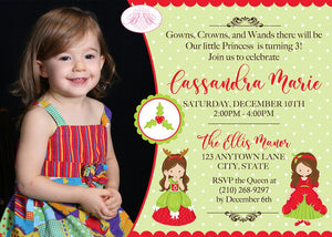Princess Christmas Birthday Party Invitation Photo Girl Royal Winter Boogie Bear Invitations Cassandra Theme Paperless Printable Printed