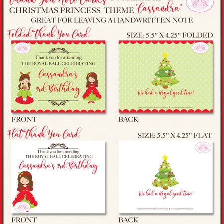 Princess Christmas Party Thank You Cards Birthday Girl Royal Ball Winter Castle Boogie Bear Invitations Cassandra Theme Printed