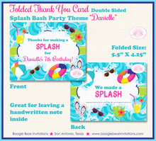 Load image into Gallery viewer, Splash Bash Party Thank You Card Birthday Pool Swim Swimming Girl Beach Wave Ocean Water Tube Boogie Bear Invitations Danielle Theme Printed