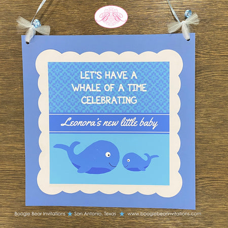 Blue Whale Baby Shower Door Banner Birthday Party Boy Girl Little Pool Swim White Ocean Mama Momma Boogie Bear Invitations Leonora Theme