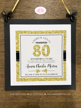 Load image into Gallery viewer, Aged to Perfection Birthday Party Door Banner Formal Modern Bow Tie Black White Glitter Gold Elegant Boogie Bear Invitations Armin Theme