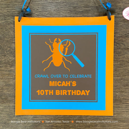 Insect Bug Birthday Door Banner Welcome Happy Rain Forest Amazon Rainforest Brown Blue Orange Kids Hunt Boogie Bear Invitations Micah Theme